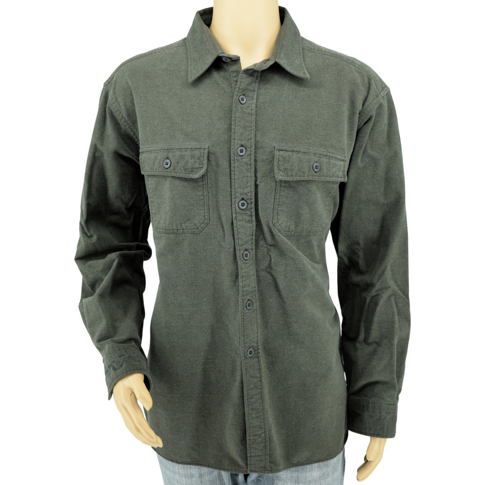 LL Bean Military Green Chamois Cloth Heavy Brushed Cotton Flannel Shirt Men's XL